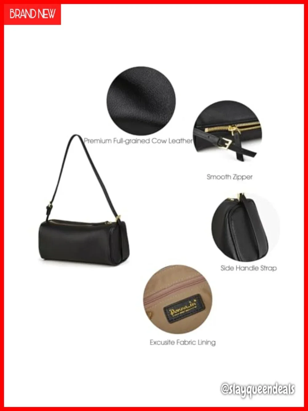 Leather Crossbody Hobo Barrel Bag with Adjustable Strap for Women